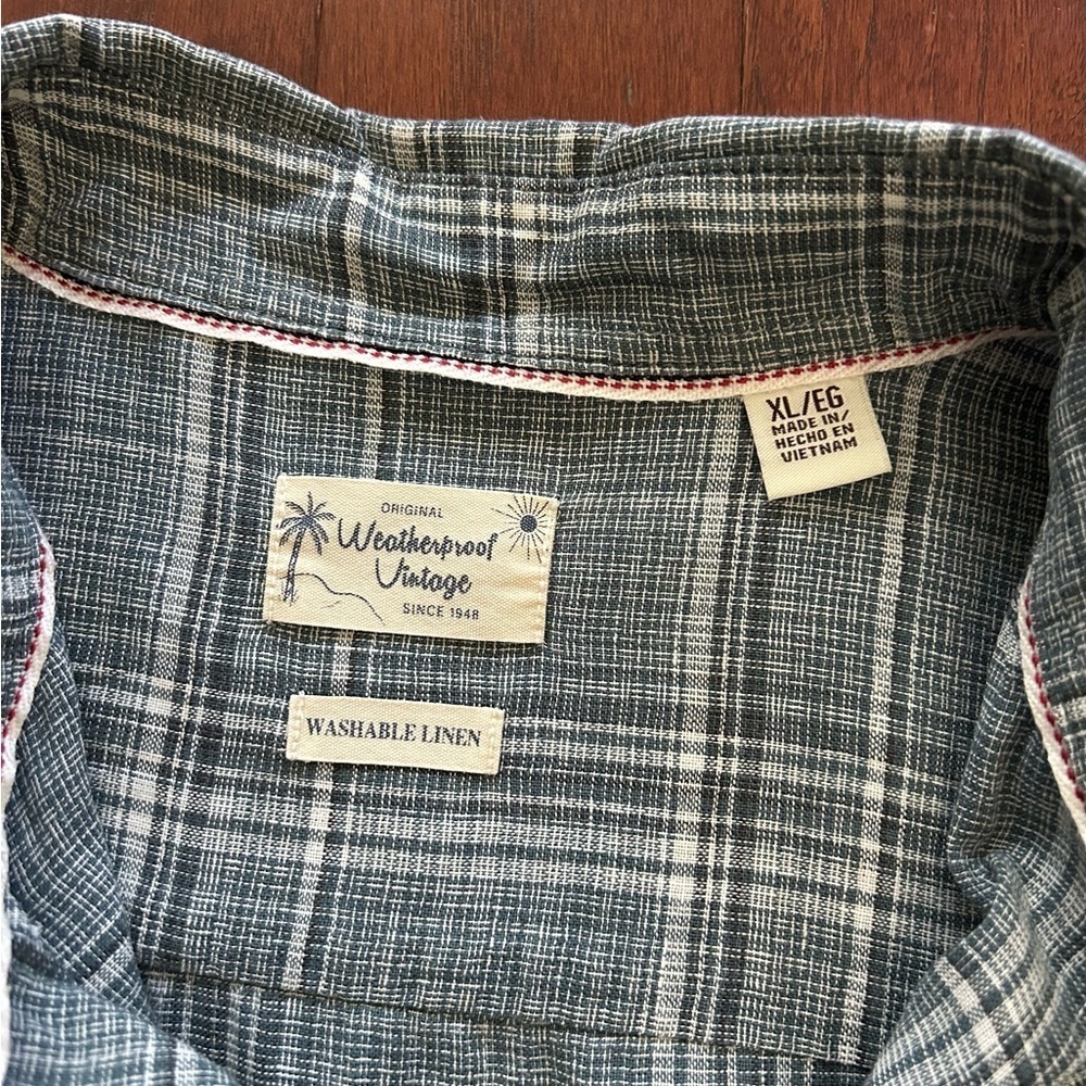 Weatherproof Vintage Washable Linen Plaid Button Down Shirts Mens size XL Blue - Picture 6 of 6